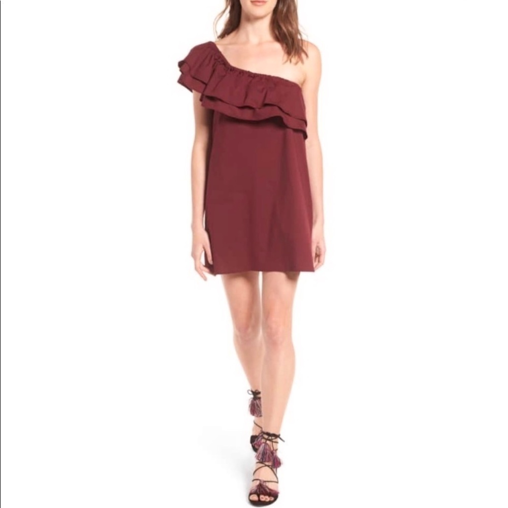 Sincerely Jules “Everly” One Shoulder Red Ruffle Mini Dress Size Small